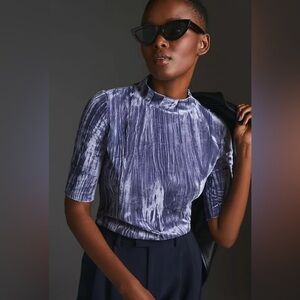 Anthropologie Pilcro Velveteen Mock-Neck Top size S slate color